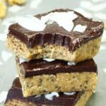 Healthy No Bake Chocolate Peanut Butter Bars Stacked