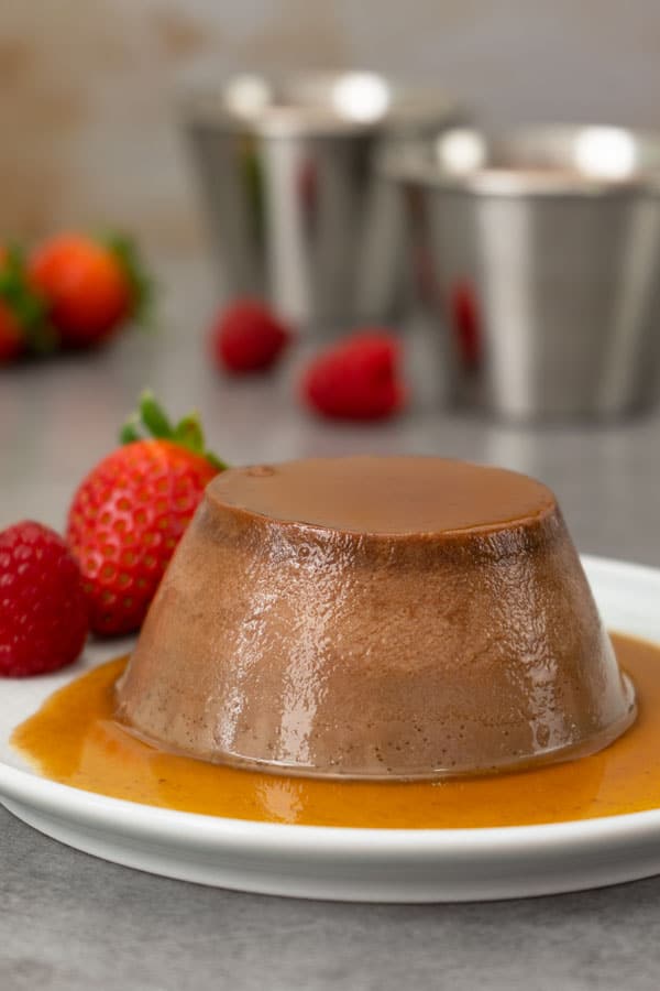 Chocolate creme caramel served