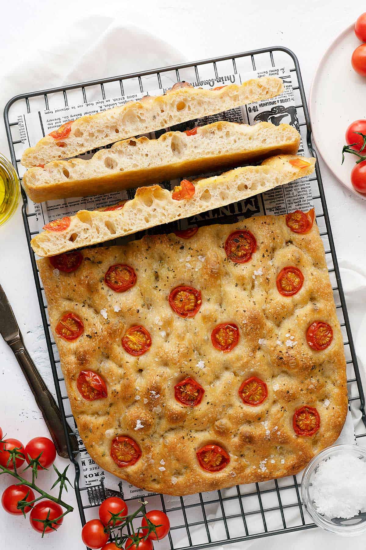 no-knead focaccia with cherry tomato