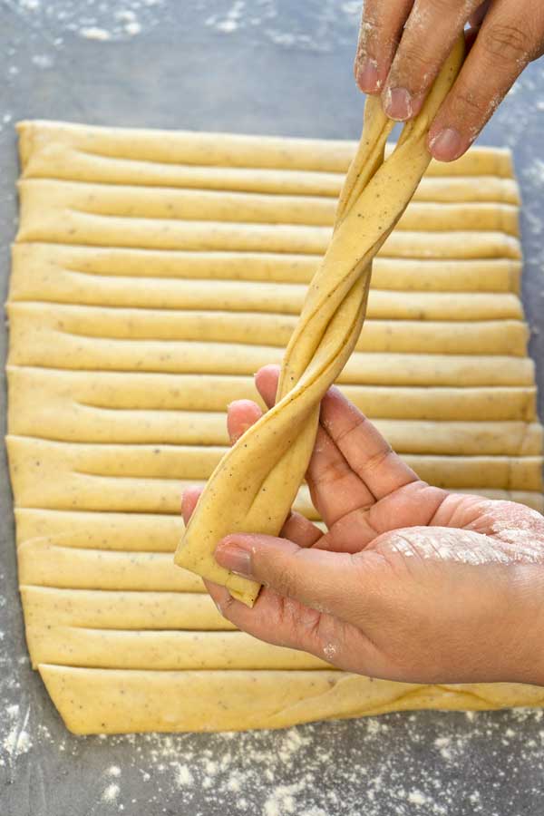 Twisting the Swedish bun dough