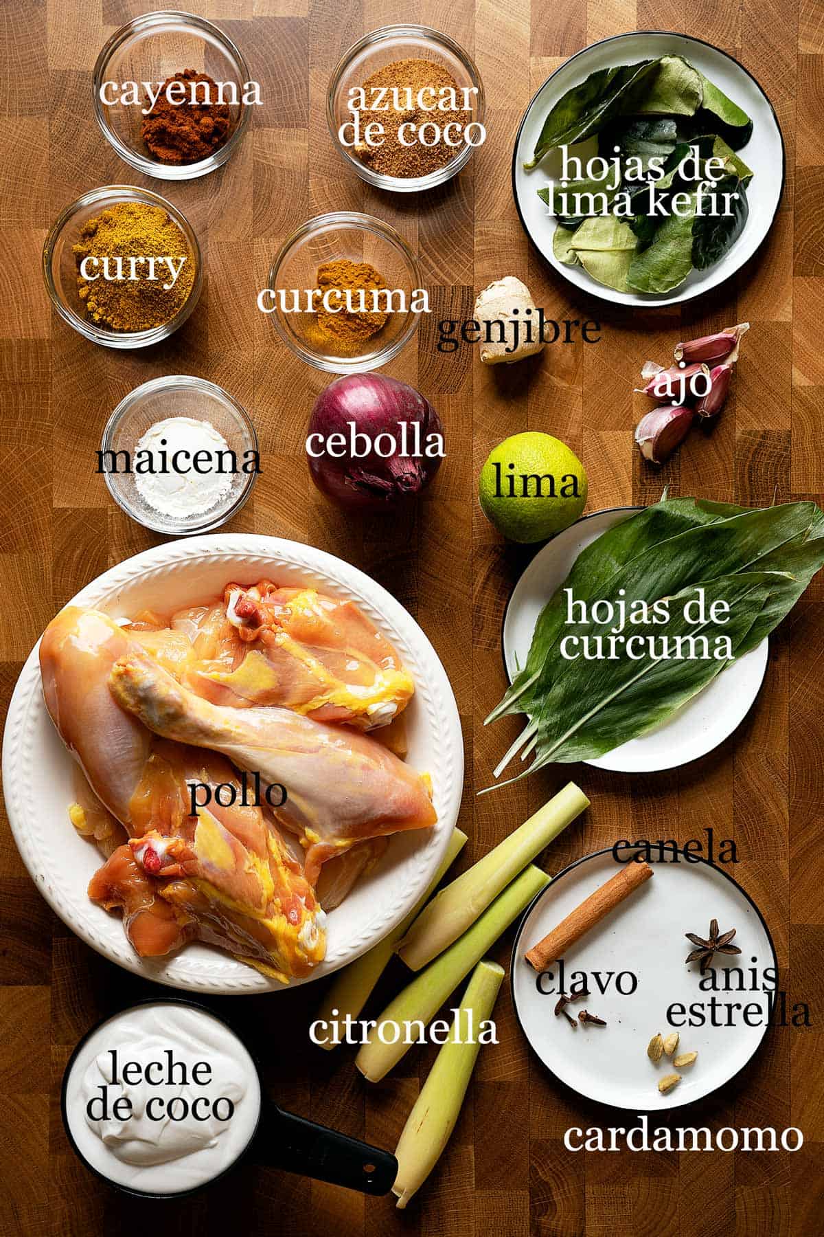 ingredientes para rendang de pollo en olla lenta