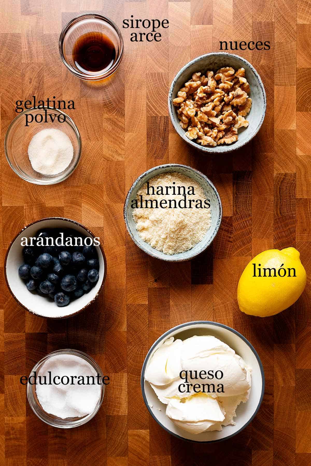 ingredientes para cheesecake de arándanos saludables.