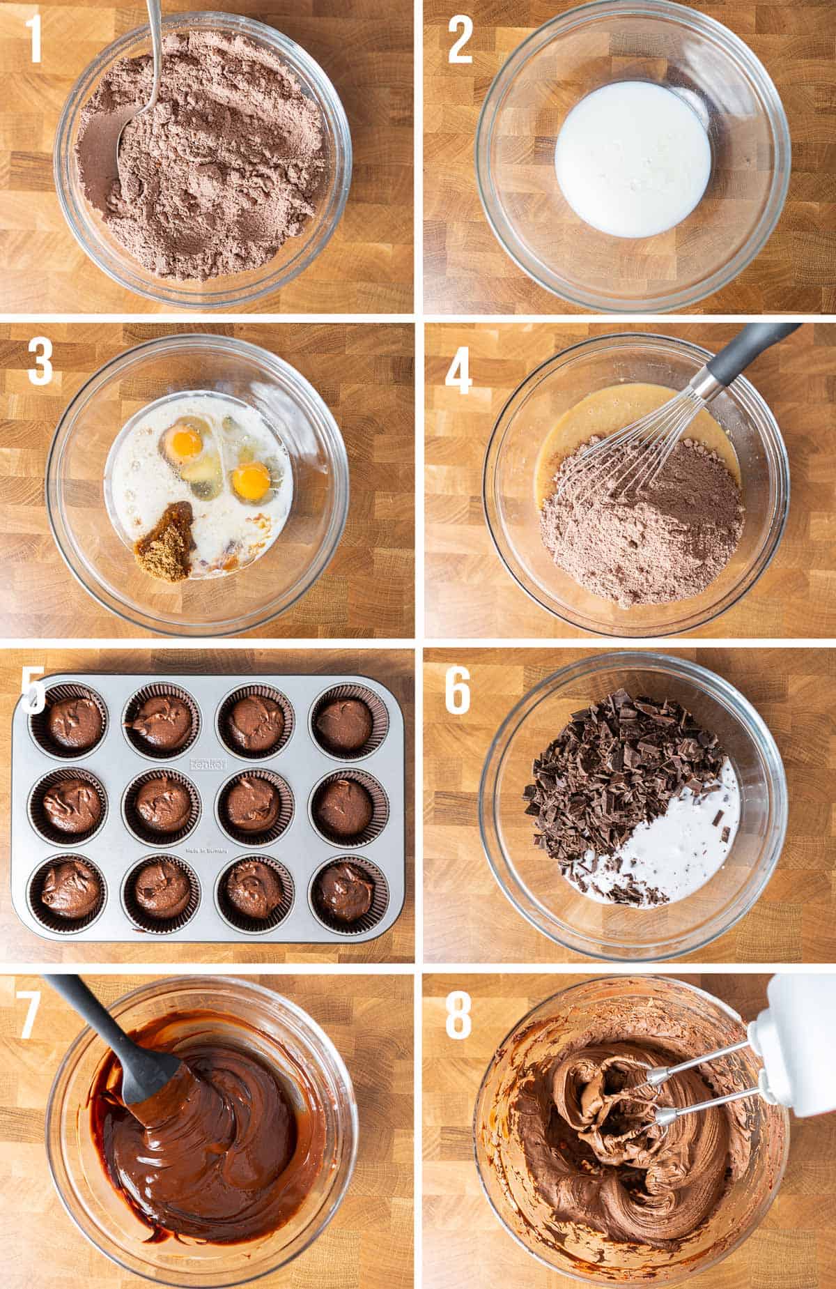 Fotos paso a paso para hacer cupcakes de chocolate saludables.